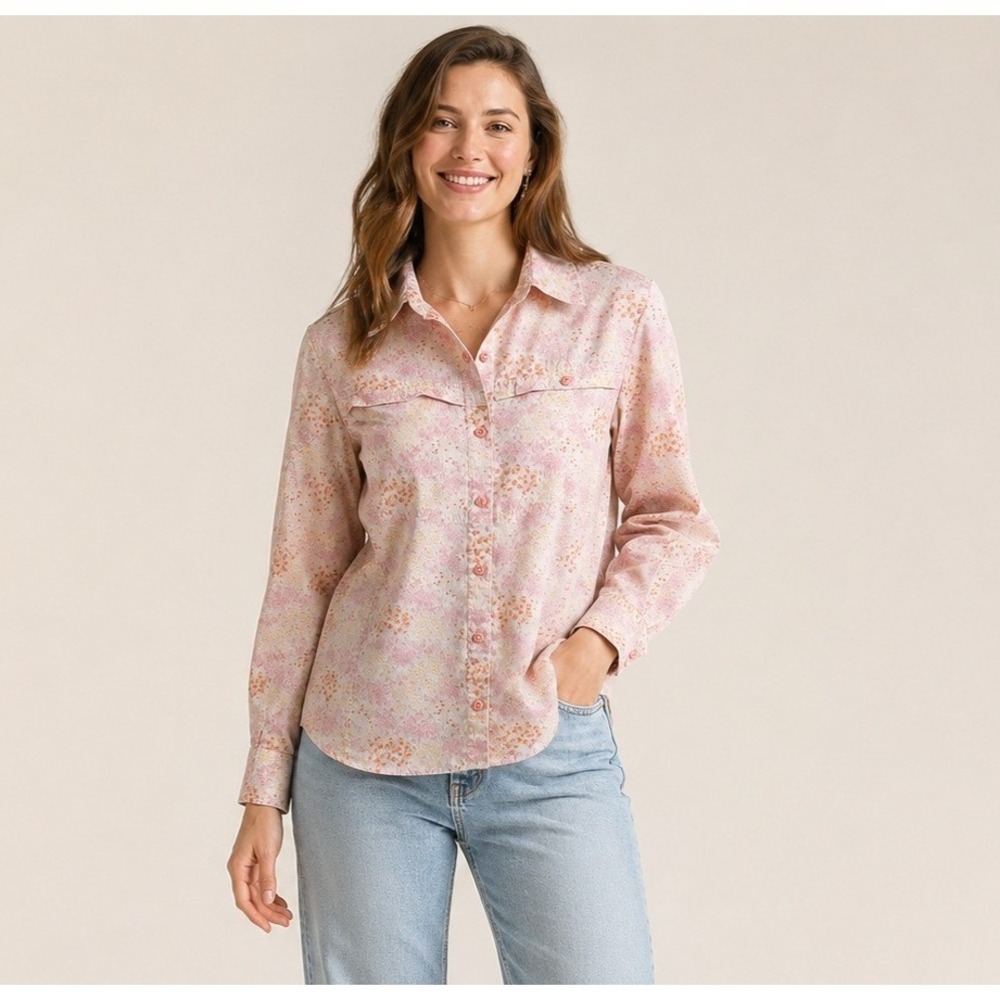 Patagonia Button‎ Front Camp Shirt Womens 2 Pink Orange Organic Cotton Floral